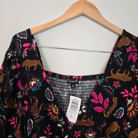 NWT Torrid Leopard Floral Twist Front Mini Dress 2X 18-20 Boho Festival Pockets - Picture 6 of 12